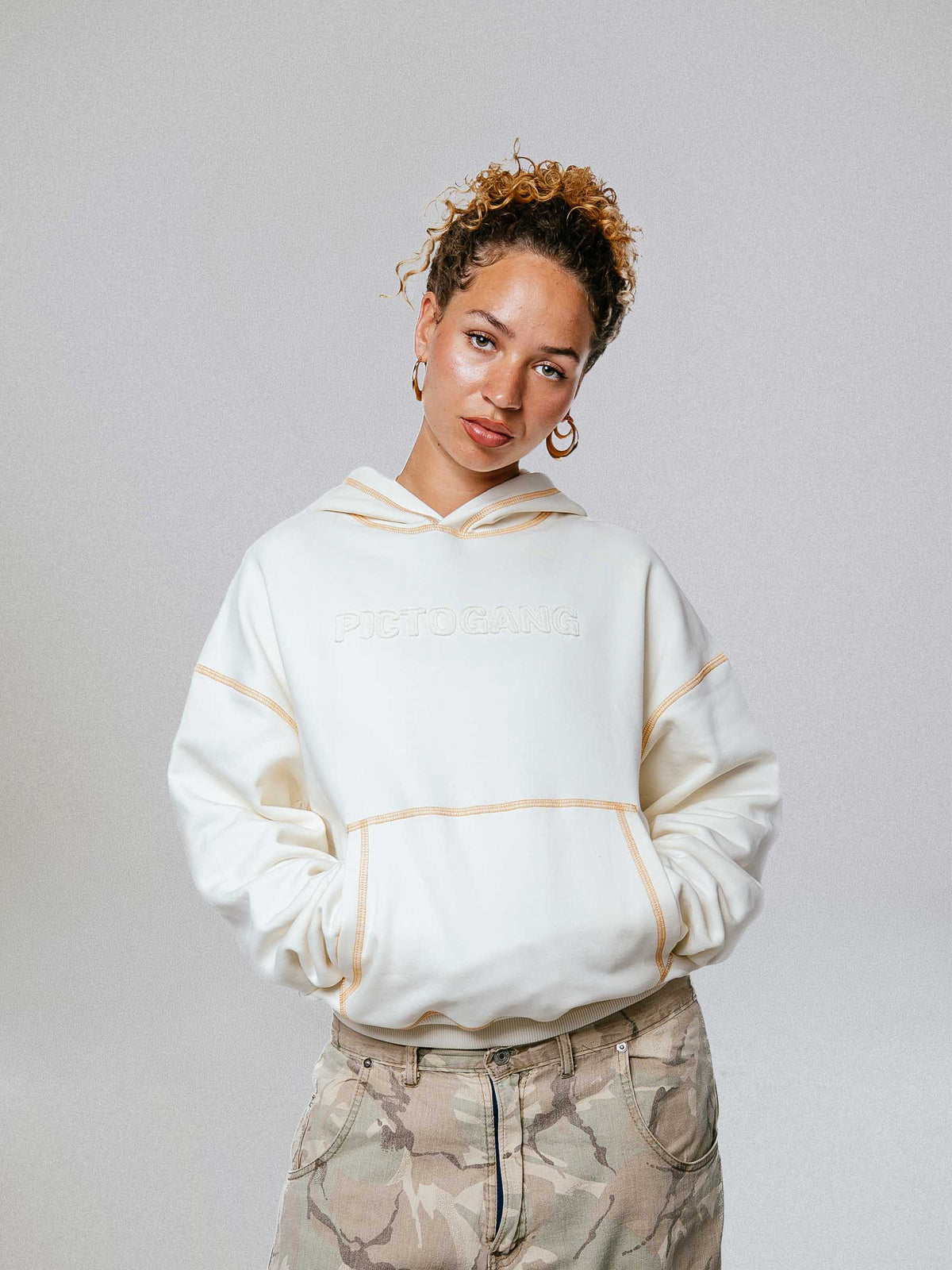 "Patch" Hoodie - Cream White / Sunny Orange